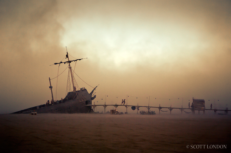 Sunken ship in desert