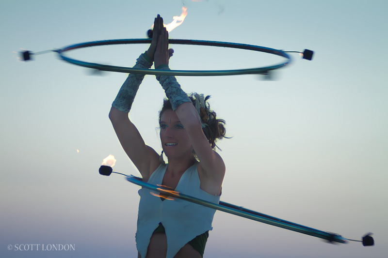 Fire Hooping at Dawn