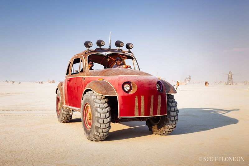 Big Red, an art car by Kirk Strawn, at Burning Man 2013 (Photo by Scott London)