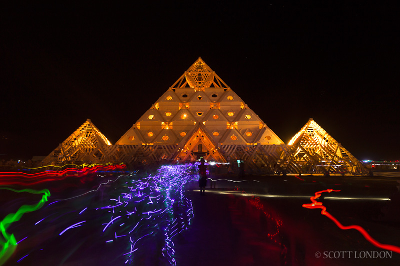 The Temple of Whollyness at night at Burning Man 2013 (Photo by Scott London)