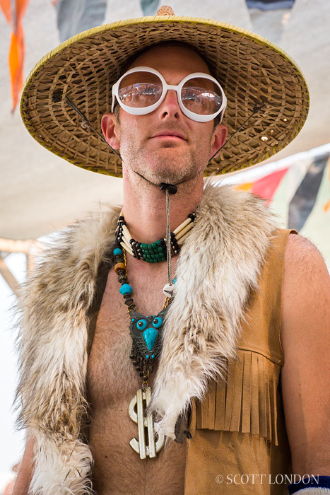 Josh, a Burner from Kentucky, at Center Camp at Burning Man 2013 (Photo by Scott London)