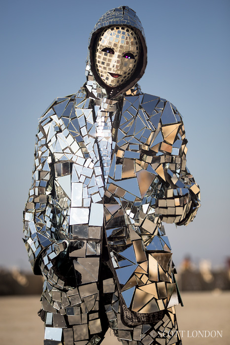 Man in the Mirror, a performance artist from Las Vegas, at Burning Man 2013 (Photo by Scott London)