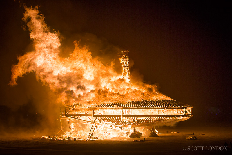 The Man burns on the penultimate night of Burning Man 2013 (Photo by Scott London)