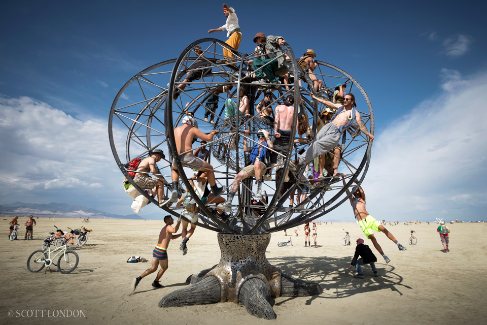 People Climb on the EPOD instalation at Burning Man 2014 (Photo by Scott London)
