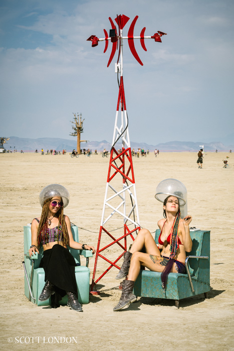 “The Voice of the Man,” an installation by Stephan Douris, offered participants a place to relax and fill their minds with Burning Man propaganda. (Photo by Scott London)