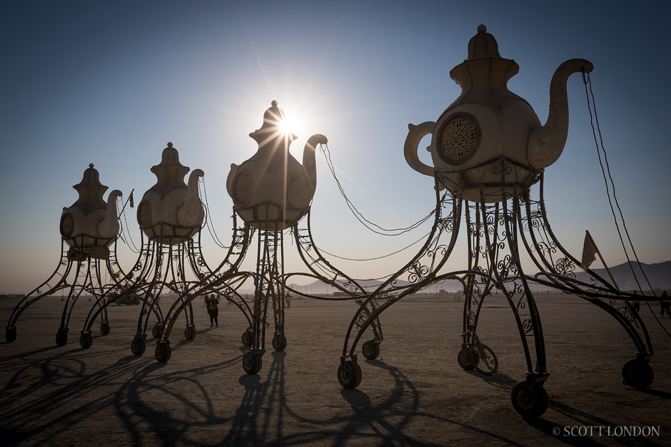 The Lost Tea Party, an art installation by Alex Wright aka Wreckage International, at Burning Man 2014 (Photo by Scott London)