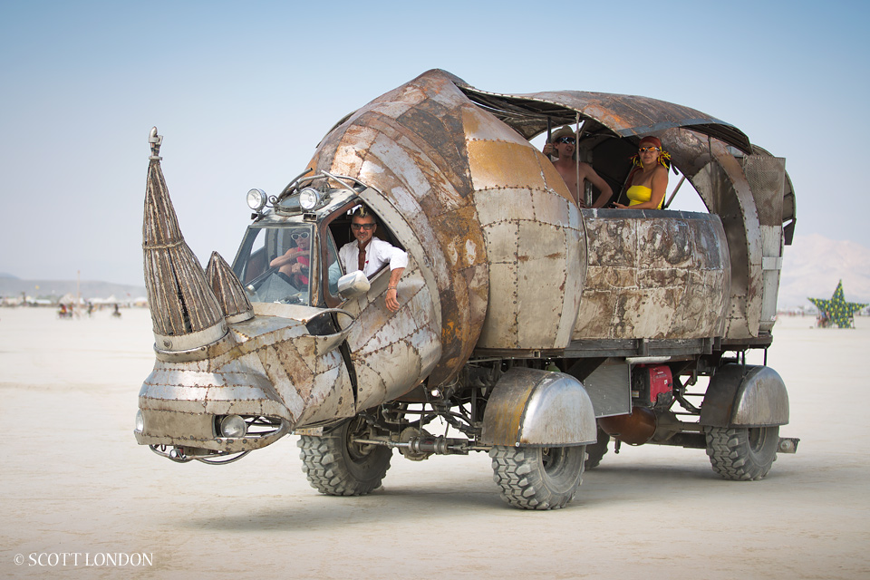 Rhino Redemption, one of the most talked-about mutant vehicles at Burning Man 2014, was created by Petaluma artist Kevin Clark. (Photo by Scott London)