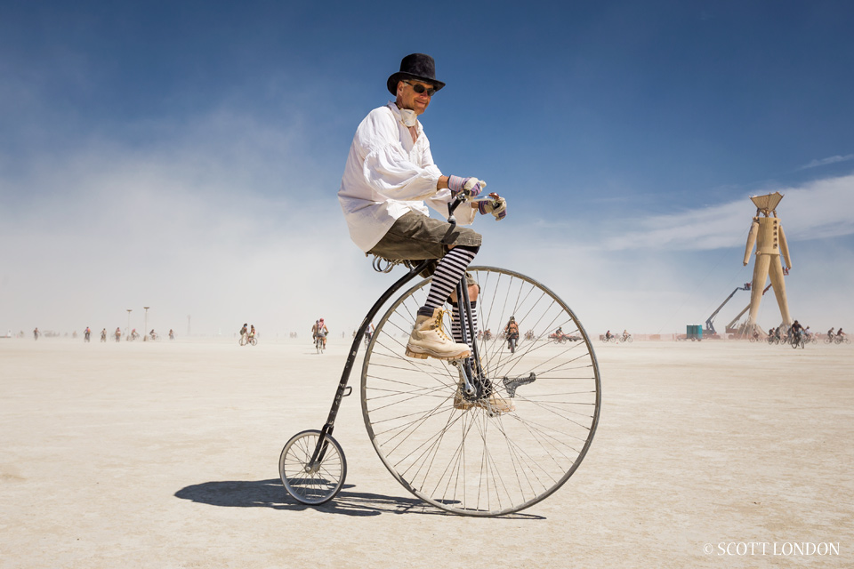 Top Hat out for a bike ride at Burning Man 2014 (Photo by Scott London)