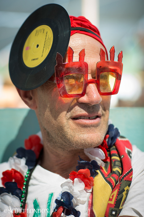 Hey Baby, a Burner from Tuscon, repurposed an old vinyl record—'You'll Never Know Another Love Like Mine' by Lou Rawls—that his ex had given him when they broke up. He said he came to Burning Man to prove her wrong. (Photo by Scott London)