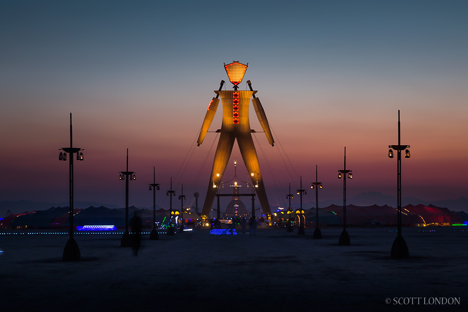 The Man and the Souk at Twilight at Burning Man 2014 (Photo by Scott London)