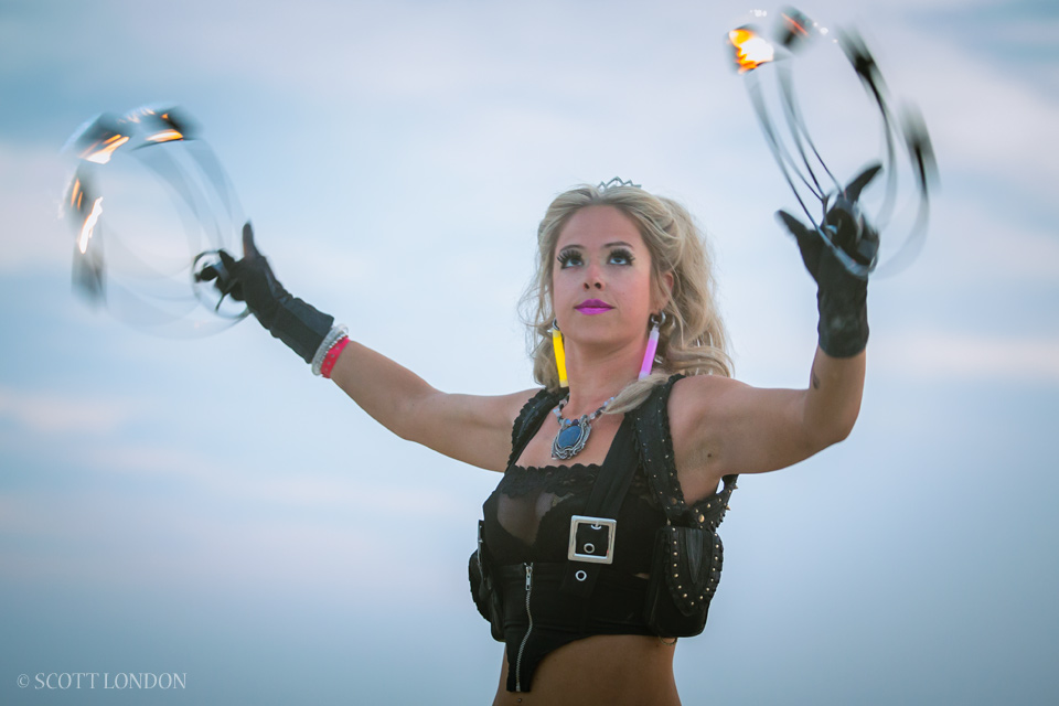 a fire-spinner at Burning Man 2014 (Photo by Scott London)