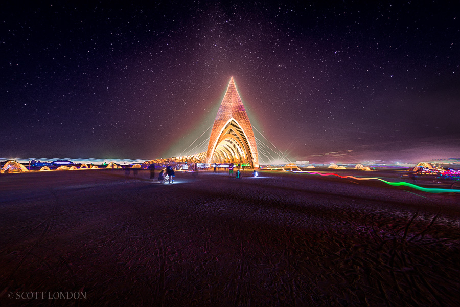 Burning Man 2015 - The Temple of Promise under the stars at Burning Man 2015. (Photo by Scott London)