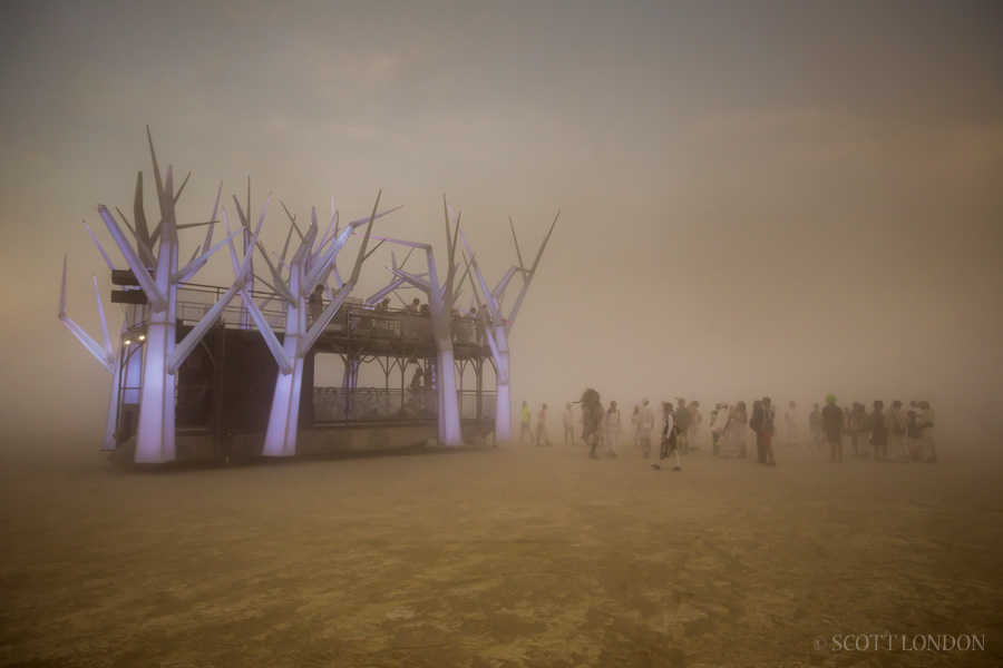 The Forest House, an art car, in a raging dust storm at Burning Man 2015