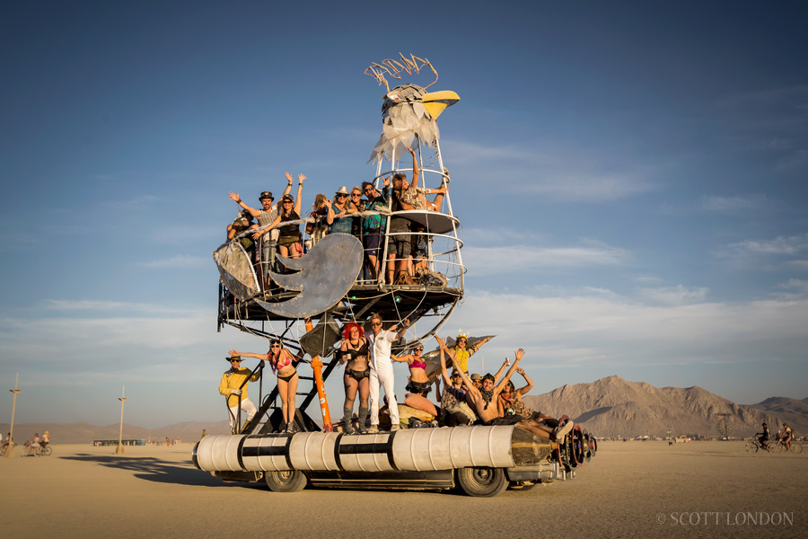 The Giant Cock Car, a mutant vehicle at Burning Man 2015. (Photo by Scott London)