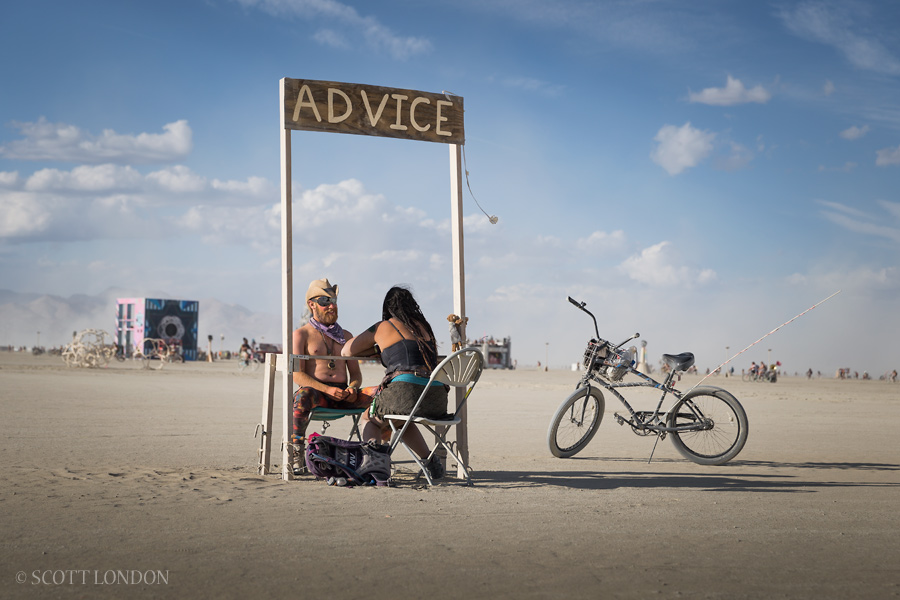 The place to turn for "Advice" on the playa at Burning Man 2015. (Photo by Scott London)