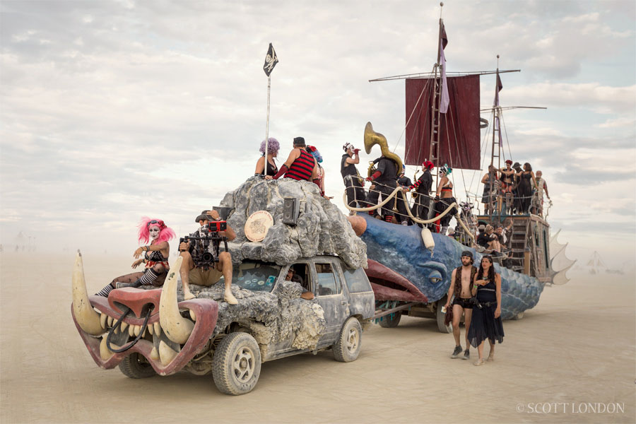 Burning Man 2016 - Two Classic Art Cars: The Black Rock Hodag and the Narwhal