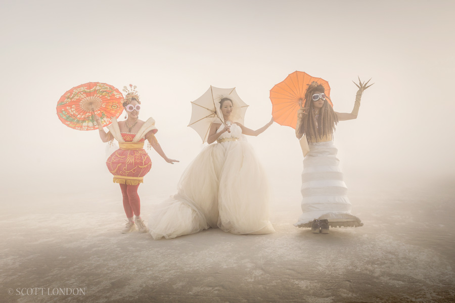 Three Ladies with Umbrellas at Burning Man 2016