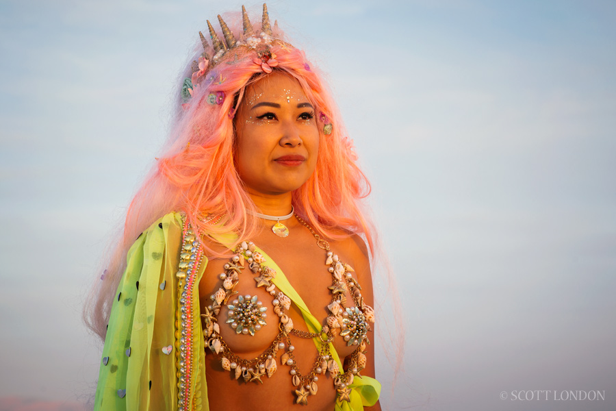 Julie, dressed in Manish Arora fashion at Burning Man 2016. (Photo by Scott London)