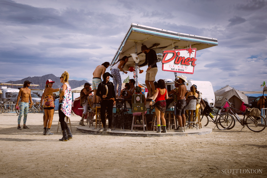 The 24-Hour Diner, a popular meeting place and hangout at Burning Man 2016. (Photo by Scott London)
