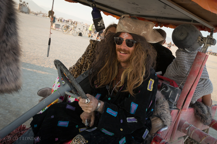 Captain of the Crab Wolf, a mutant vehicle at Burning Man 2016. (Photo by Scott London)