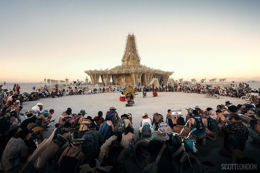 A Native American ceremony at the Temple at Burning Man 2017. (Photo by Scott London)