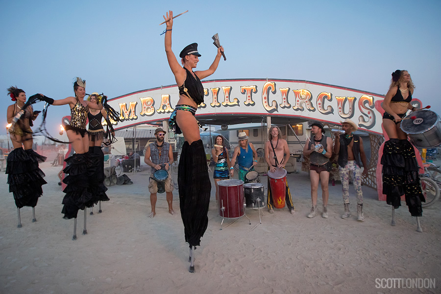 The fabulous Samba Stilt Circus at Burning Man 2017. (Photo by Scott London)