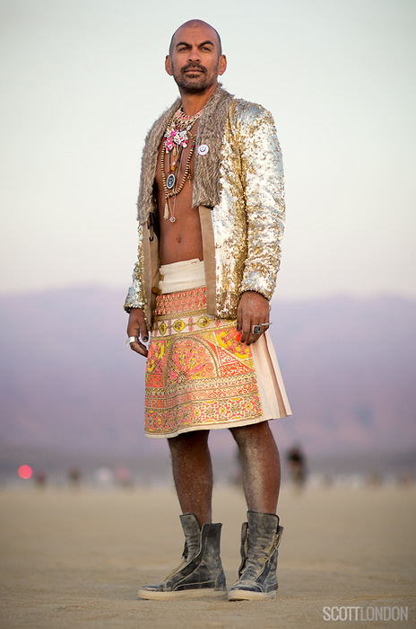 A beautiful Burner wearing a Manish Arora designed outfit at Burning Man 2017. (Photo by Scott London)