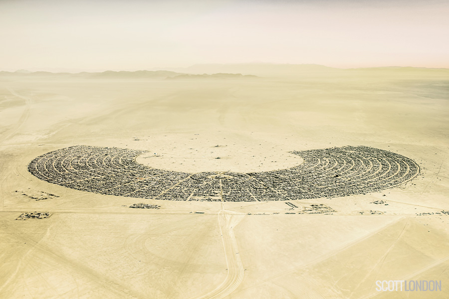 An Aerial View of Burning Man 2018. (Photo by Scott London)
