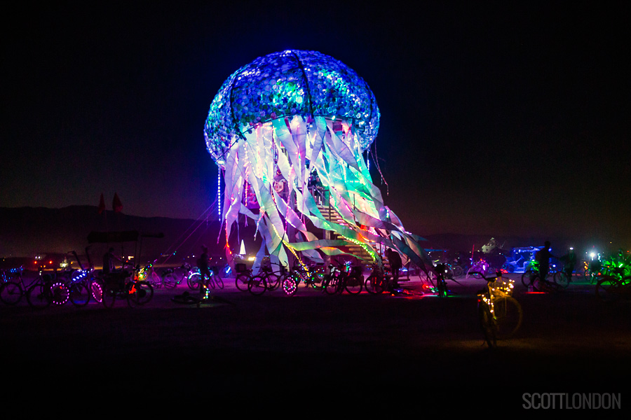 Bloom, a psychedelic jellyfish created by artist Peter Hazel at Burning Man 2018. (Photo by Scott London)