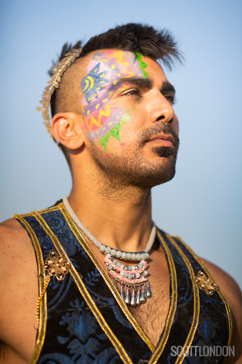 Suliman Nawid, costume designer and makeup artist extraordinaire, at Burning Man 2018. (Photo by Scott London)