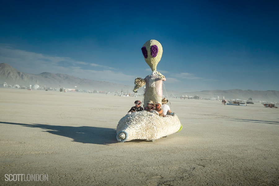A mutant vehicle in the shape of an extraterrestrial at Burning Man 2018. (Photo by Scott London)