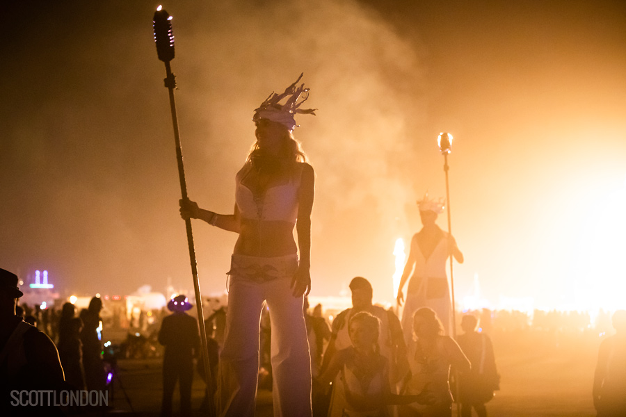 The fire conclave procession at Burning Man 2018. (Photo by Scott London)
