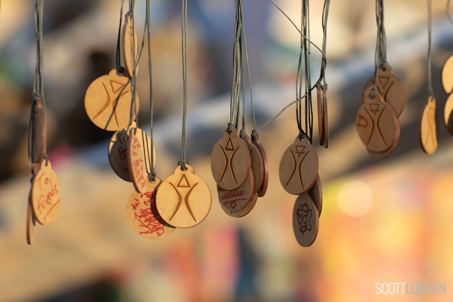 Memorial pendands hanging at the Galaxia Temple at Burning Man 2018. (Photo by Scott London)