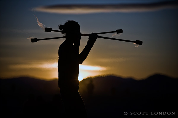 Fire Performer at Daybreak