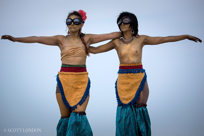 Stiltwalkers at the Twilight Voyage of the Ark of Ozan-Ra at Burning Man 2013 (Photo by Scott London)
