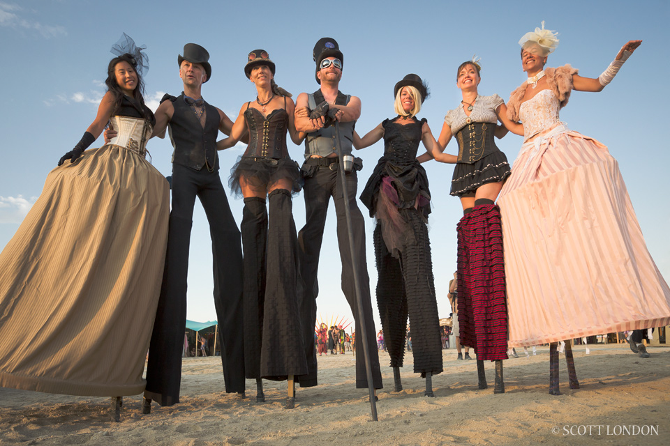 Stiltwalkers Standing Stall at the Man. Photo by Scott London