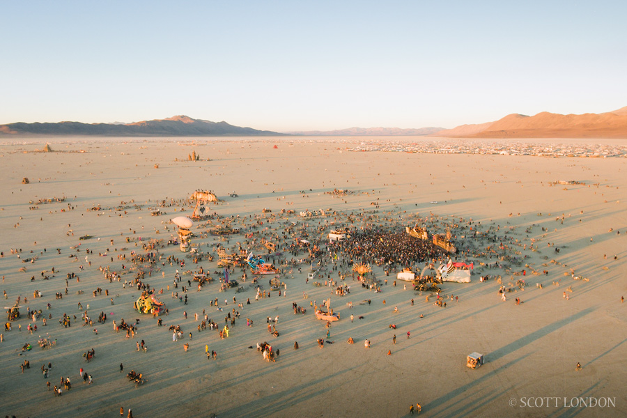 People Gather for the Sunrise Set at Robot Heart at Burning Man 2016