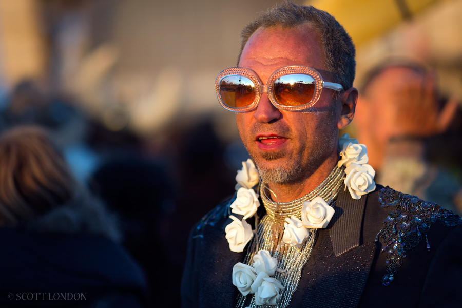 Dancing to the sounds of DJ Lee Burridge's much-loved sunrise sets at Robot Heart at Burning Man 2016. (Photo by Scott London)