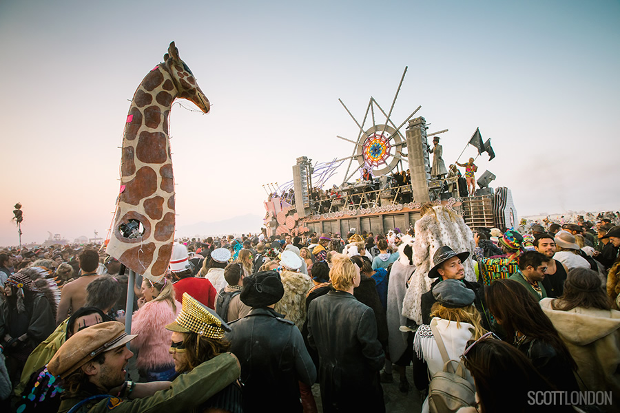 People dance at the Mayan Warrior at Burning Man 2017. (Photo by Scott London)