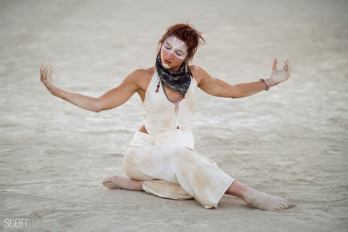 A performer with the Bad Unkl Sista troupe at Burning Man 2017. (Photo by Scott London)