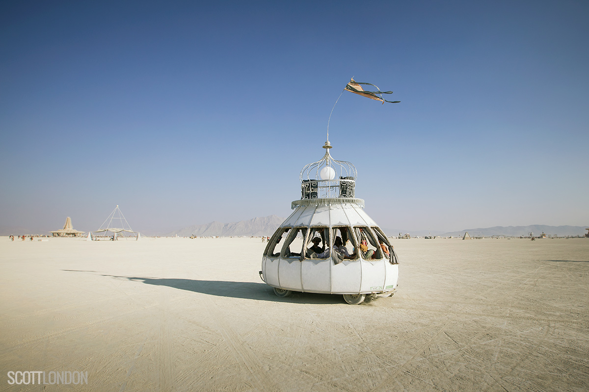 Fabergé, an egg-shaped art car, at Burning Man 2017. (Photo by Scott London)